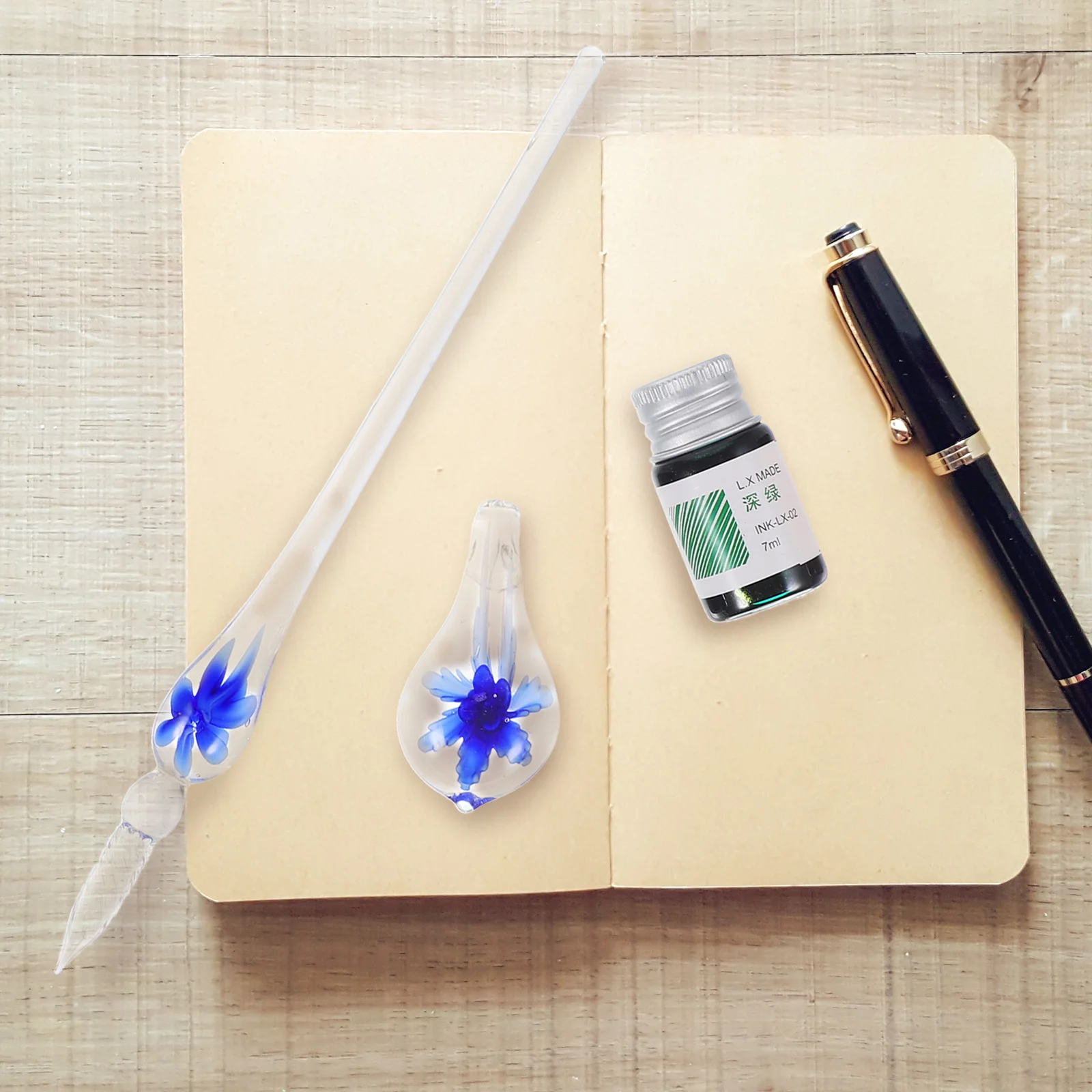 Retro Cristal Florale Pen Călimară Desen Cani de Sticla Creative Semnătura Dip Sistem pentru Unghii Convenabil - 4