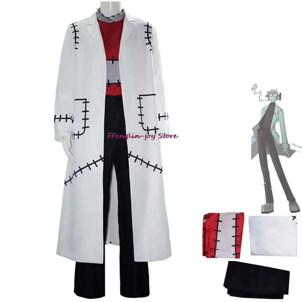 Anime Soul Eater Franken-Stein Doctor Cosplay Costum Alb De Imprimare Strat Uniform Om Adult Halloween Costum Bal Mascat - 2