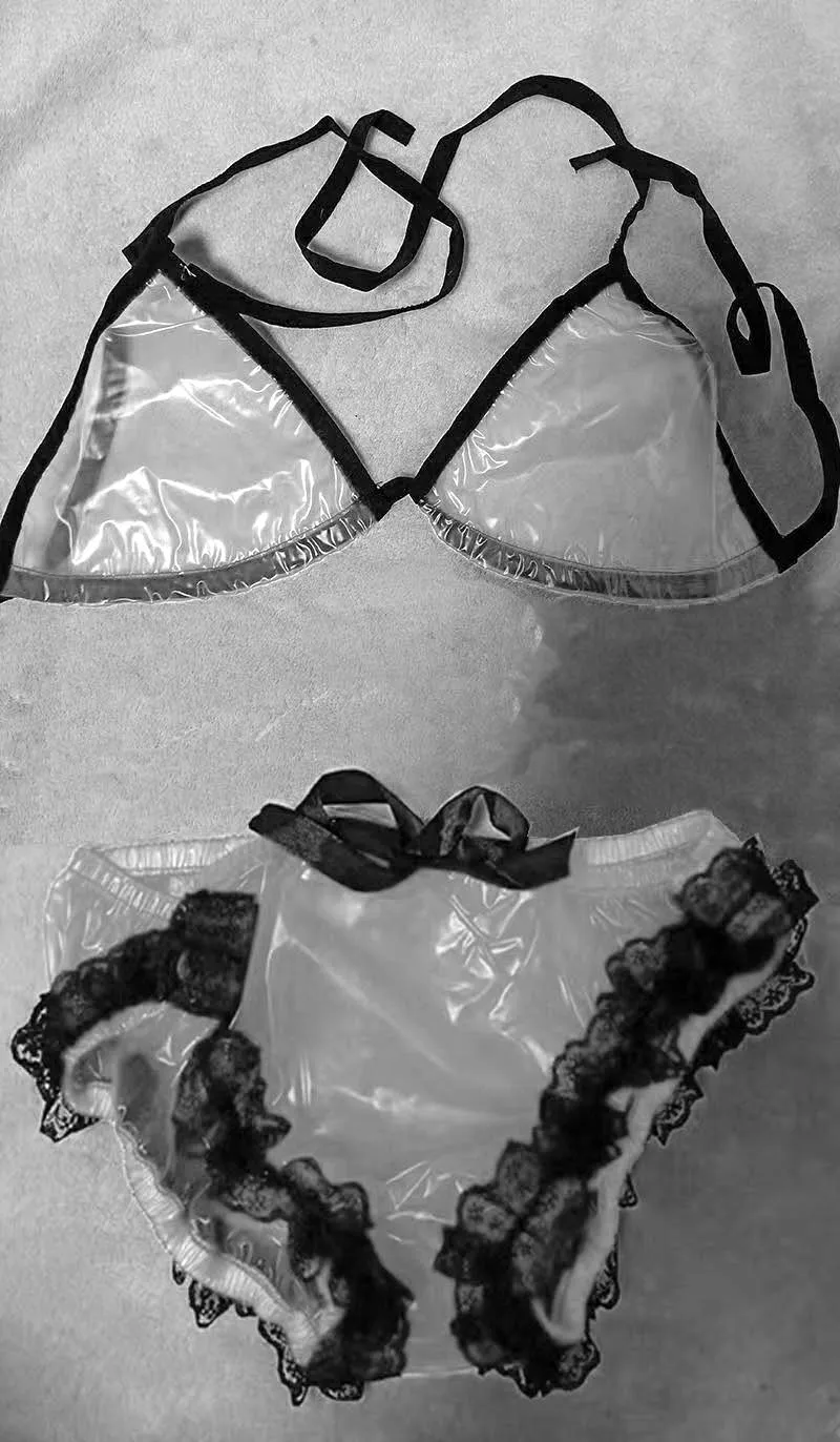 Din PVC din material Plastic Transparent Sutien Lenjerie Costum Adult Sexy Dantelă Chilotei de Sticlă Pantaloni Clar Set de Lenjerie Non Unică folosință - 3