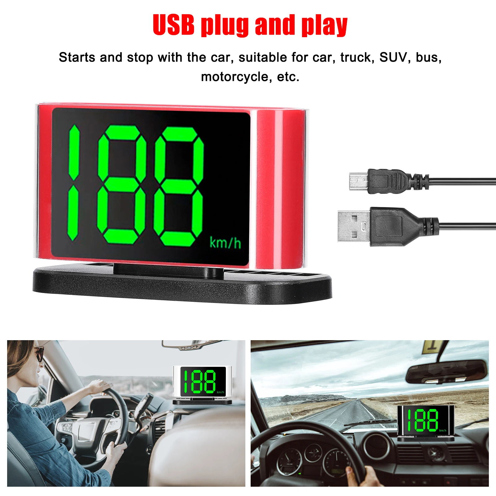 Masina HUD Headup Display GPS Vitezometru Digital cu LED-uri Ecran Font Mare Număr de Telefon Domeniu de Afișare pentru Masina Camion SUV Motocicle - 3