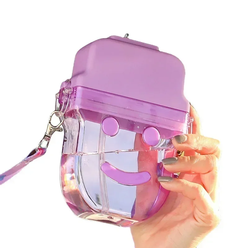 Noua creatie smiley drăguț confruntă copii inghetata pahar de plastic de sport în aer liber rucsac portabil gura de aspiratie cupa - 4